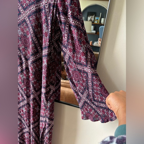 LULUS | Boho Burgundy Print dress | size Large - Picture 10 of 14